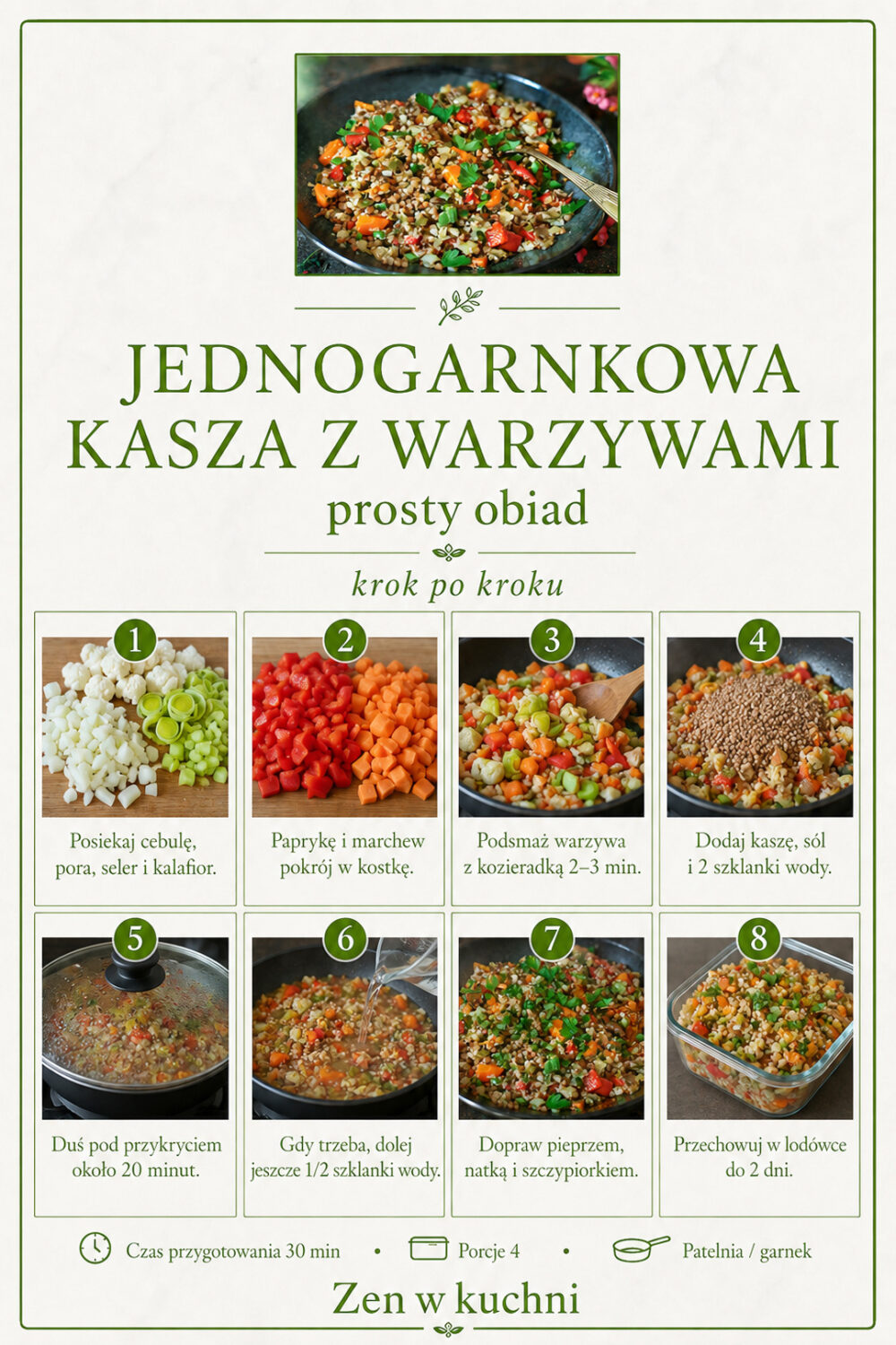 Jednogarnkowa kasza z warzywami: szybkie i zdrowe danie pełne kolorów i smaków. Idealne na codzienny obiad, proste w przygotowaniu!