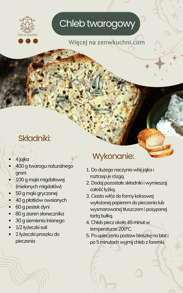 przepis na chleb twarogowy wysokobiałkowy