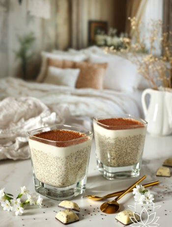 Kremowy deser chia tiramisu ze skyru i espresso. Szybki, lekki i efektowny przysmak na co dzień lub na walentynki.