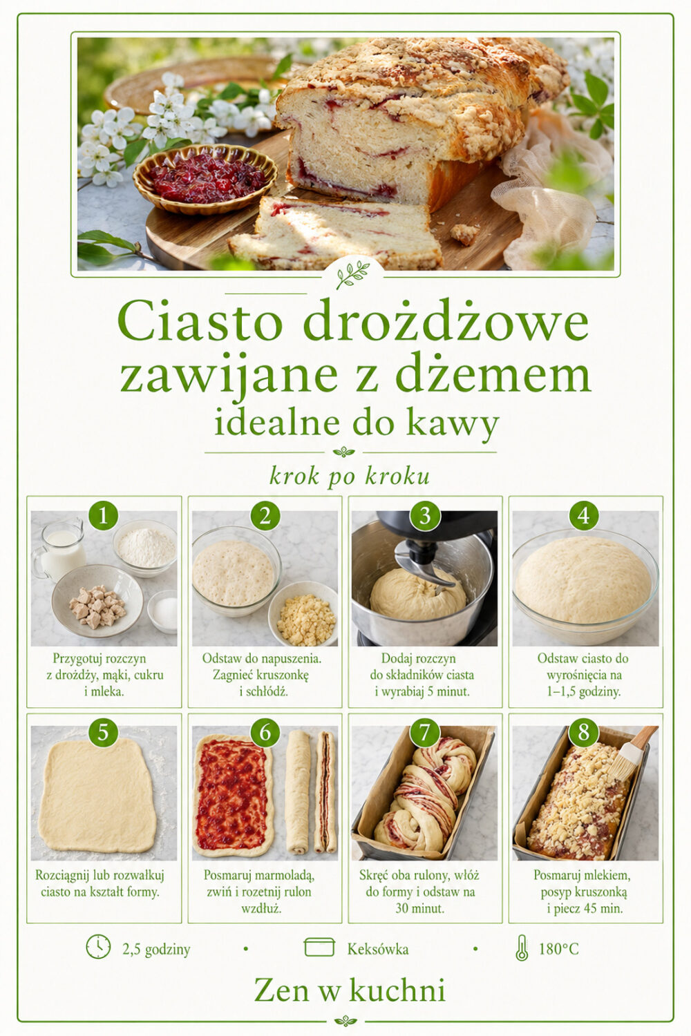 Puszyste ciasto drożdżowe z dżemem i kruszonką - domowy, aromatyczny wypiek idealny na weekend, podwieczorek i rodzinne spotkania.