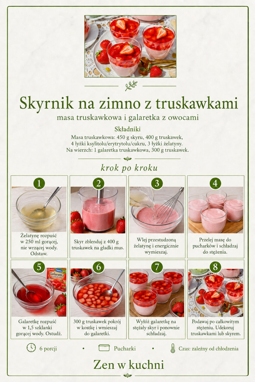 Sernik na zimno ze skyru z truskawkami - lekki deser bez pieczenia z kremową masą i galaretką. Sprawdź prosty przepis krok po kroku.